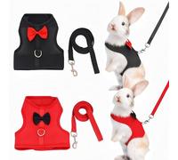 Magnoloran 2 Pack Adjustable Bunny Rabbit Harness and Leash Set Breathable Mesh Vest Harness for Rabbits Kitten Ferret Puppy Small Pets Walking Supplies-Black&Red,M