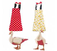 Magnoloran 2 Pack Chicken Diapers for Hens, Roosters, Diapers for Ducks, Ducklings, Reusable Pet Diaper with Bow Ties Waterproof Poultry Nappies for Geese Pet Ducks,Red Polka Dots&Banana,L