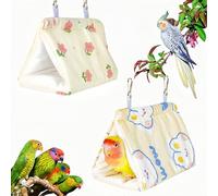 Magnoloran 2 Pack Warm Bird Nest Plush Snuggle Cave Hanging Bird Hammock Parrot Sleeping Bed Happy Hut Hanging Tent for Budgies Finch Parakeet Cockatiel Cockatoo Lovebird-Beige&Yellow