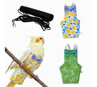 Magnoloran 2 Pcs Bird Diapers Bird Harness Flight Suits Diapers with 80 Inch Flying Leash Reusable Parrot Nappy with Waterproof Inner Layer for Cockatiel Budgie Conure Parakeet Lovebird-Bowknot&Lemon
