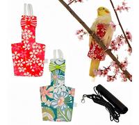 Magnoloran 2 Pcs Bird Diapers Bird Harness Flight Suits Diapers with 80in Flying Leash Reusable Parrot Nappy with Waterproof Inner Layer for Cockatiel Budgie Conure Parakeet Lovebird-Red&Green