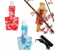Magnoloran 2 Pcs Bird Diapers Bird Harness Flight Suits Diapers with 80in Flying Leash Reusable Parrot Nappy with Waterproof Inner Layer for Cockatiel Budgie Conure Parakeet Lovebird-Red&Light Blue
