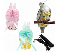 Magnoloran 2 Pcs Bird Diapers Bird Harness Flight Suits Diapers with 80in Flying Leash Reusable Parrot Nappy with Waterproof Inner Layer for Cockatiel Budgie Conure Parakeet Lovebird-Pineapple&Peach