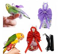 Magnoloran 2 Pcs Bird Diapers Bird Harness Flight Suits Diapers with 80in Flying Leash Reusable Parrot Nappy with Waterproof Inner Layer for Cockatiel Budgie Conure Parakeet Lovebird-Red&Purple Sakura