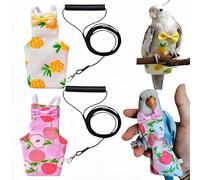 Magnoloran 2Pcs Bird Diapers Bird Harness Flight Suits Diapers with 2Pcs 80 Inch Flying Leash Parrot Nappy Pigeon Pants Urine Wet Suit for Cockatiel Conure Macaw Budgies Parakeet-Apple&Pineapple