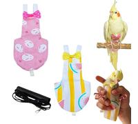 Magnoloran 2Pcs Bird Diapers Bird Harness Flight Suits Diapers with 80 Inch Flying Leash Parrot Nappy Washable Cute Urine Wet Suit for Cockatiel Conure Macaw Budgies Parakeet-Rabbit&Watermelon,S