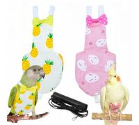 Magnoloran 2Pcs Bird Diapers Bird Harness Flight Suits Diapers with 80 Inch Flying Leash Parrot Nappy Washable Cute Urine Wet Suit for Cockatiel Conure Macaw Budgies Parakeet-Rabbit&Pineapple,M