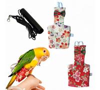 Magnoloran 2Pcs Bird Diapers Bird Harness Flight Suits with 80in Flying Leash Reusable Parrot Nappy with Waterproof Inner Layer Urine Wet Suite for Cockatiel Budgie Conure Parakeet Lovebird-Red&White