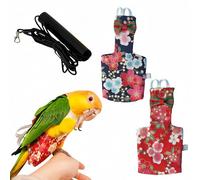 Magnoloran 2Pcs Bird Diapers Bird Harness Flight Suits with 80in Flying Leash Reusable Parrot Nappy with Waterproof Inner Layer Urine Wet Suite for Cockatiel Budgie Conure Parakeet Lovebird-Red&Black
