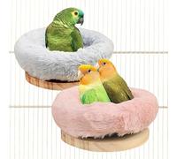 Magnoloran 2Pcs Bird Perch Stand Platform Plush Parrot Hanging Hammock Warm Bird Nest Snuggle Hut Birds Sleeping Bed Wood Perch for Parrot, Budgies, Parakeet, Cockatiels, Conure, Lovebirds-Grey&Pink