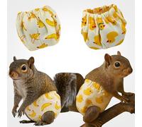 Magnoloran 2PCS Washable Squirrel Diapers - Reusable Small Pet Diapers with Strong Hook and Loop Leak-Proof Urine Wet Pants with Adjustable Waistline for Squirrel,Rat,Groundhog-Banana&Yellow Duck,M