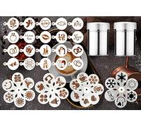 Magnoloran 45 Coffee Stencils+2 Mesh Powder Shakers, Cake Baking Templates Coffee Decoration Stencils Coffee Art Template Coffee Mold Tool for Christmas Thanksgiving Cake Coffee Cappuccino
