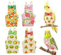 Magnoloran 4Pcs Bird Diapers Bird Harness Flight Suits Diapers Reusable Parrot Nappy with Waterproof Inner Layer Washable Cute Urine Wet Suit Costume for Cockatiel Conure Budgie Parakeet-Fruit,S