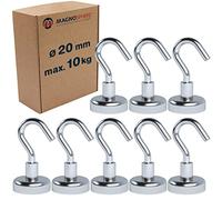 Magnosphere Magnetic Hooks Pot Magnet with Hook Ø 20 mm, Neodymium (NdFeB) - Force (Strength): 10 kg - Strong Clamping Magnets for Home and Industry