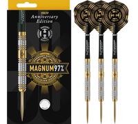 Harrows Magnum 97% Tungsten Steel Tip Darts Set. Available in 21g, 23g, & 25g - Includes Midi Supergrip Carbon Shafts & New Anniversary 100 Micron Flights (21, Grams)