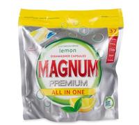 Magnum Premium All-in-One Dishwasher Tablets - Lemon Triple Chamber Dishwasher Capsules, Original Formula, Powerful Grease & Tough Stain Removal, Short Cycle Cleaning, Resealable Pack (37 Tablets)