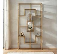 Magnus Open Shelving Unit - Brushed Gold - Glass and Metal