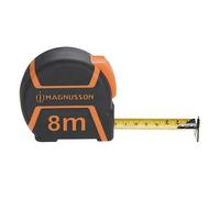 Magnusson 8m Tape Measure, Material: Nylon, Length 88mm, Measuring Length: 8m, Width 86mm, Colour Description: Black & Orange