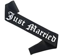 Magnusson's Garden Just Married Sash, Alternative Wedding Elopement Honeymoon Essentials Gifts for Goth Couples, RIP Single Life, Bride Groom Mr Mrs Sash for Gothic Emo Witchy Spooky Newlyweds (Black)