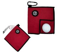 MAGOLFIN Small Magnetic Golf Towel with Clip, Microfiber Waffle Design - Industrial Strength Magnet for Glof Balls, Golf Bags, Carts Clubs - Red