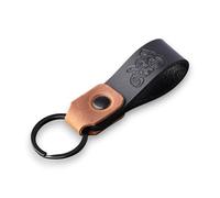 MAGOR Compact Leather Keyring for Men & Women, Personalised Black Full Grain Leather Keychain with Crazy Horse Leather Accent, Hot Embossed Design, Elegant Gift for Him Her Mum Dad (Motorbike)