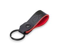 MAGOR Compact Leather Keyring for Men & Women, Personalised Black Full Grain Leather Keychain with Red Interior and Crazy Horse Leather Accent,Hot Embossed Design,Gift for Him Her Mum Dad (Infinity)
