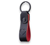 MAGOR Compact Leather Keyring for Men & Women, Personalised Black Full Grain Leather Keychain with Red Interior and Crazy Horse Leather Accent,Hot Embossed Design,Gift for Him Her Mum Dad (Heart)