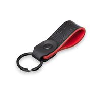MAGOR Compact Leather Keyring for Men & Women, Personalised Black Full Grain Leather Keychain with Red Interior and Crazy Horse Leather Accent,Hot Embossed Design,Gift for Him Her Mum Dad (Flag)