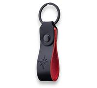 MAGOR Compact Leather Keyring for Men & Women, Personalised Black Full Grain Leather Keychain with Red Interior and Crazy Horse Leather Accent,Hot Embossed Design,Gift for Him Her Mum Dad (Compass)
