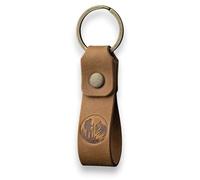MAGOR Compact Leather Keyring for Men & Women - Personalised Crazy Horse Leather Keychain in Tan, Car Keyring, Hot Embossed Design, Gift for Him Her Mum Dad (Mountain Explorer)