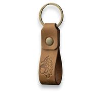 MAGOR Compact Leather Keyring for Men & Women - Personalised Crazy Horse Leather Keychain in Tan, Car Keyring, Hot Embossed Design, Gift for Him Her Mum Dad (Oak Leaf & Acorn)