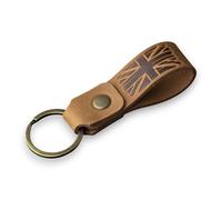 MAGOR Compact Leather Keyring for Men & Women - Personalised Crazy Horse Leather Keychain in Tan, Car Keyring, Hot Embossed Design, Gift for Him Her Mum Dad (Flag)