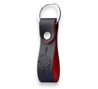 MAGOR Full Grain Leather Keyring, Elegant Black Key Ring with Red Interior, Car and Home Keychain, Hot Embossed Design, Personalised Premium Gift for Him or Her (Compass)