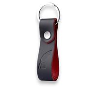 MAGOR Full Grain Leather Keyring, Elegant Black Key Ring with Red Interior, Car and Home Keychain, Hot Embossed Design, Personalised Premium Gift for Him or Her (Feather)