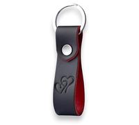 MAGOR Full Grain Leather Keyring, Elegant Black Key Ring with Red Interior, Car and Home Keychain, Hot Embossed Design, Personalised Premium Gift for Him or Her (Hearts)