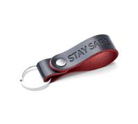 MAGOR Full Grain Leather Keyring Personalised Keychain for Men Women, Car Keyring for Home Keys, Elegant Black with Red Interior Key Ring, Hot Embossed Design, Premium Gift for Him Her (STAY SAFE)