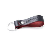 MAGOR Full Grain Leather Keyring Personalised Keychain for Men Women, Car Keyring for Home Keys, Elegant Black with Red Interior Key Ring, Hot Embossed Design, Premium Gift for Him Her (MY KING)