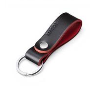 MAGOR Handmade Full Grain Leather Keyring for Men & Women - Classic Minimalist Leather Keychain, Car Key Ring, Gift for Him Her (Black Leather with Red Interior/Silver Hardware)