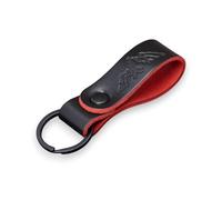 MAGOR Handmade Full Grain Leather Keyring Personalised Keychain for Men Women, Black with Red Interior, Hot Embossed Design, Gift for Him Her in Gift Box (Mountains)