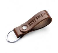 MAGOR Handmade Full Grain Leather Keyring Personalised Keychain for Men Women Car Keys Gift for Him Her Dad Husband Premium Hot Embossed Brown Leather Loop in Gift Box (BEST FRIEND)
