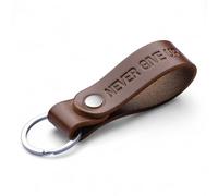MAGOR Handmade Full Grain Leather Keyring Personalised Keychain for Men Women Car Keys Gift for Him Her Dad Husband Premium Hot Embossed Brown Leather Loop in Gift Box (NEVER GIVE UP)