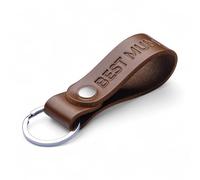 MAGOR Handmade Full Grain Leather Keyring Personalised Keychain for Men Women Car Keys Gift for Him Her Dad Husband Premium Hot Embossed Brown Leather Loop in Gift Box (BEST MUM)