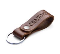 MAGOR Handmade Full Grain Leather Keyring Personalised Keychain for Men Women Car Keys Gift for Him Her Dad Husband Premium Hot Embossed Brown Leather Loop in Gift Box (GRANDAD)