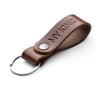 MAGOR Handmade Full Grain Leather Keyring Personalised Keychain for Men Women Car Keys Gift for Him Her Dad Husband Premium Hot Embossed Brown Leather Loop in Gift Box (MY KING)
