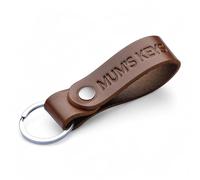 MAGOR Handmade Full Grain Leather Keyring Personalised Keychain for Men Women Car Keys Gift for Him Her Dad Husband Premium Hot Embossed Brown Leather Loop in Gift Box (MUM'S KEYS)