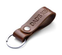 MAGOR Handmade Full Grain Leather Keyring Personalised Keychain for Men Women Car Keys Gift for Him Her Dad Husband Premium Hot Embossed Brown Leather Loop in Gift Box (DAD'S KEYS)
