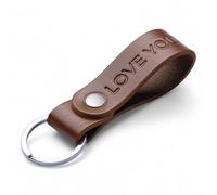 MAGOR Handmade Full Grain Leather Keyring Personalised Keychain for Men Women Car Keys Gift for Him Her Dad Husband Premium Hot Embossed Brown Leather Loop in Gift Box (LOVE YOU)