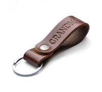 MAGOR Handmade Full Grain Leather Keyring Personalised Keychain for Men Women Car Keys Gift for Him Her Dad Husband Premium Hot Embossed Brown Leather Loop in Gift Box (GRANDMA)