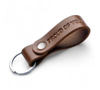 MAGOR Handmade Full Grain Leather Keyring Personalised Keychain for Men Women Car Keys Gift for Him Her Dad Husband Premium Hot Embossed Brown Leather Loop in Gift Box (PROUD OF YOU)