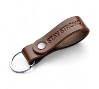 MAGOR Handmade Full Grain Leather Keyring Personalised Keychain for Men Women Car Keys Gift for Him Her Dad Husband Premium Hot Embossed Brown Leather Loop in Gift Box (STAY STRONG)